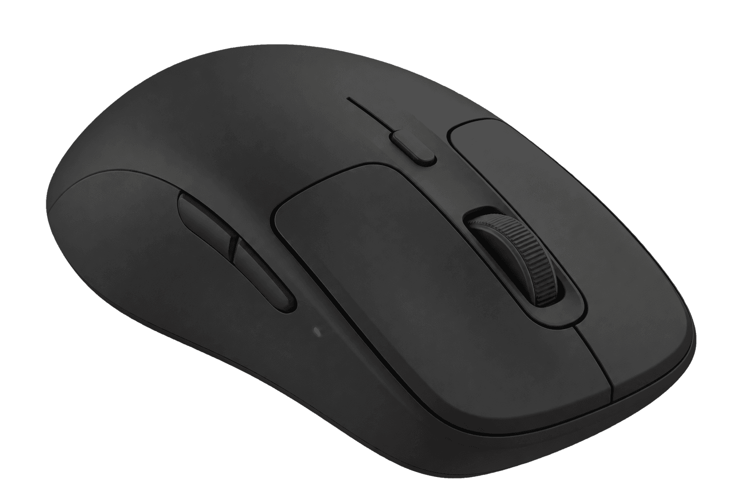 Minimalist dark matte ergonomic mouse on left